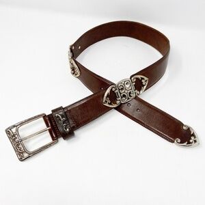 Brighton Brown Leather Belt with Silver Accents
